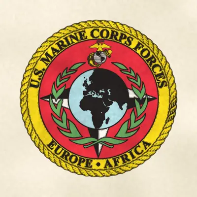 Marine Corps Forces Europe and Africa (Marine Corps) unit insignia / seal / logo, redrawn in ink and watercolor from the public-domain reference image