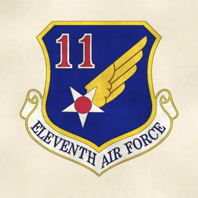 Eleventh Air Force (Air Force) organizational emblem, redrawn in ink and watercolor from the public-domain reference image