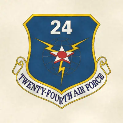 Twenty-Fourth Air Force (Air Force) organizational emblem, redrawn in ink and watercolor from the public-domain reference image