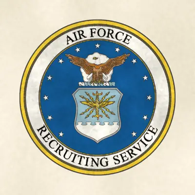 Air Force Recruiting Service (Air Force) organizational emblem, redrawn in ink and watercolor from the public-domain reference image