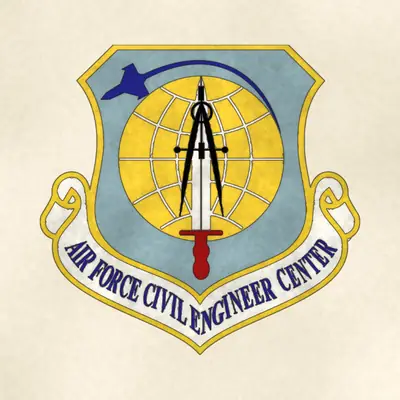 Air Force Civil Engineer Center (Air Force) organizational emblem, redrawn in ink and watercolor from the public-domain reference image