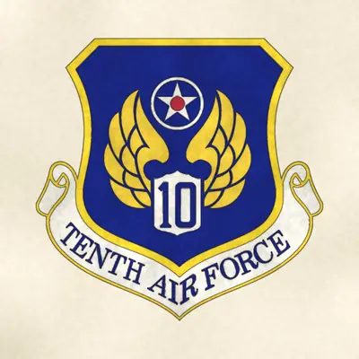Tenth Air Force (Air Force) organizational emblem, redrawn in ink and watercolor from the public-domain reference image