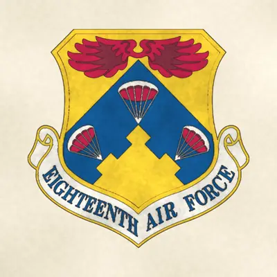 Eighteenth Air Force (Air Force) organizational emblem, redrawn in ink and watercolor from the public-domain reference image