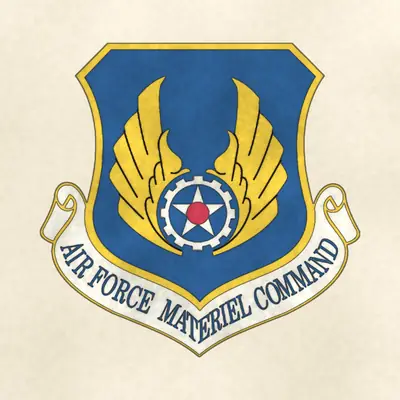 Air Force Materiel Command (Air Force) organizational emblem, redrawn in ink and watercolor from the public-domain reference image