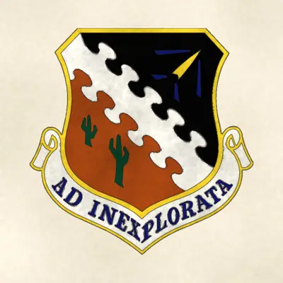 Air Force Flight Test Center (Air Force) organizational emblem, redrawn in ink and watercolor from the public-domain reference image