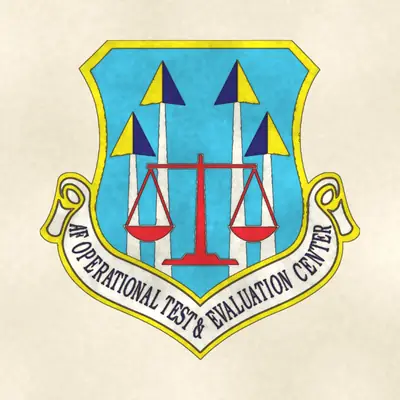 Air Force Operational Test and Evaluation Center (Air Force) organizational emblem, redrawn in ink and watercolor from the public-domain reference image