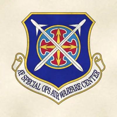 Air Force Special Operations Air Warfare Center (Air Force) organizational emblem, redrawn in ink and watercolor from the public-domain reference image