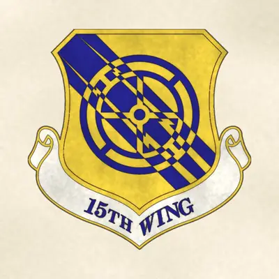 15th Wing (Air Force) organizational emblem, redrawn in ink and watercolor from the public-domain reference image