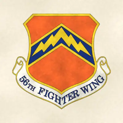 56th Fighter Wing (Air Force) organizational emblem, redrawn in ink and watercolor from the public-domain reference image