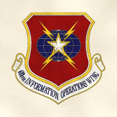 688th Information Operations Wing (Air Force) organizational emblem, redrawn in ink and watercolor from the public-domain reference image