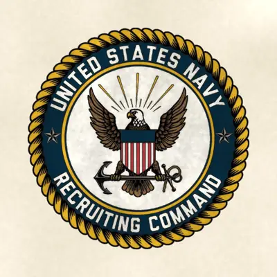 Navy Recruiting Command (Navy) command seal / emblem, redrawn in ink and watercolor from the public-domain reference image