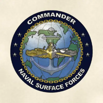 Naval Surface Forces (Navy) command seal / emblem, redrawn in ink and watercolor from the public-domain reference image