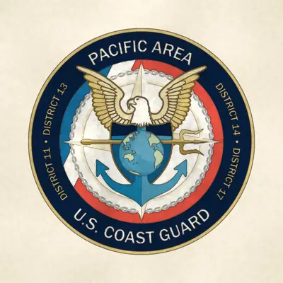 Coast Guard Pacific Area (Coast Guard) command seal / emblem, redrawn in ink and watercolor from the public-domain reference image