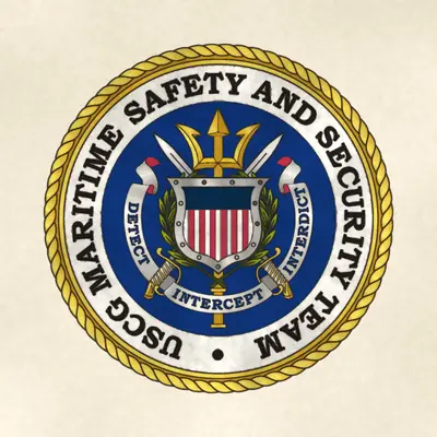 Coast Guard Maritime Safety and Security Team (Coast Guard) command seal / emblem, redrawn in ink and watercolor from the public-domain reference image