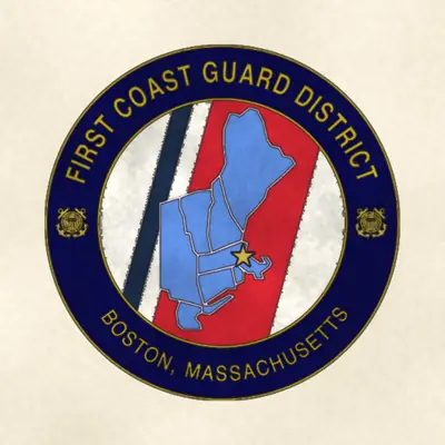 Coast Guard First District (Coast Guard) command seal / emblem, redrawn in ink and watercolor from the public-domain reference image
