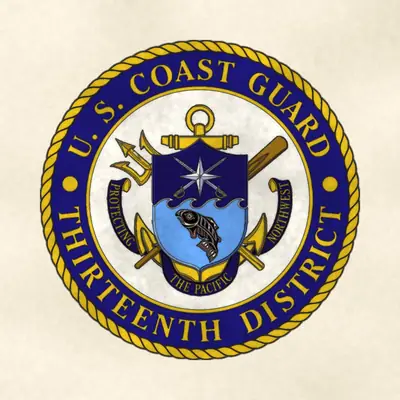 Coast Guard Thirteenth District (Coast Guard) command seal / emblem, redrawn in ink and watercolor from the public-domain reference image
