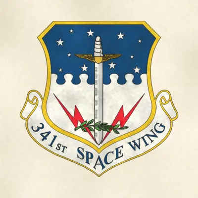 341st Space Wing (Space Force) organizational emblem, redrawn in ink and watercolor from the public-domain reference image