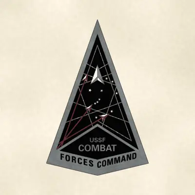 Combat Forces Command (Space Force) unit emblem, redrawn in ink and watercolor from the public-domain reference image
