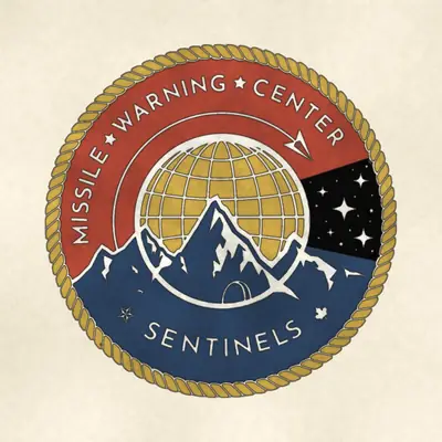 Missile Warning Center (Space Force) unit emblem, redrawn in ink and watercolor from the public-domain reference image