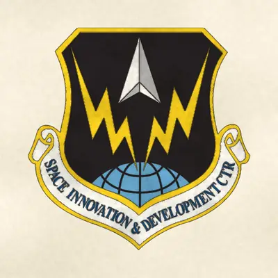 Space Innovation and Development Center (Space Force) unit emblem, redrawn in ink and watercolor from the public-domain reference image